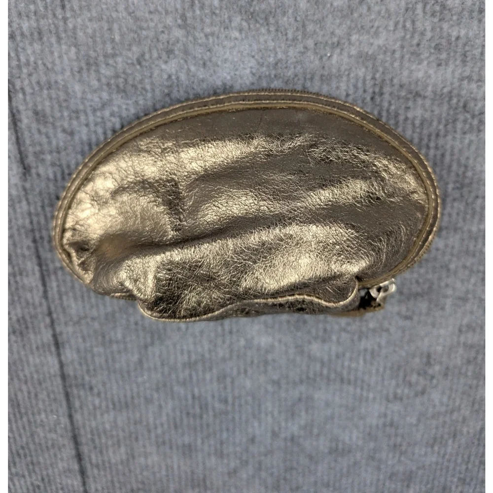 Fossil Leather Coin Pouch Purse Zip Closure Lined Metallic Bronze Makeup Travel